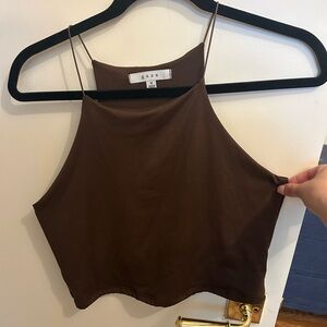 Gaze Brown High-Neck Cropped Halter Tank Top